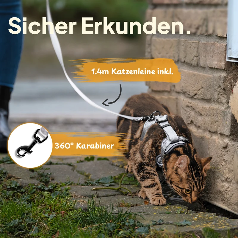 Katzengeschirr Set inkl. Katzenleine (mit Halsklipp)