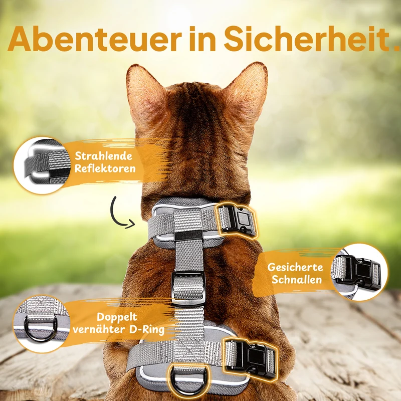 Katzengeschirr Set inkl. Katzenleine (mit Halsklipp)