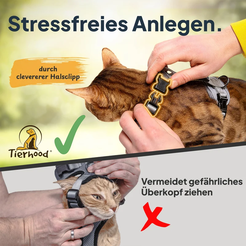 Katzengeschirr Set inkl. Katzenleine (mit Halsklipp)