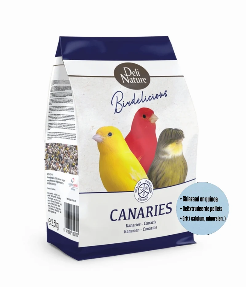 Birdelicious Kanarienvögel 2,5 kg – Komplettmischung – Kanarienvogelmischung + 4 zusätzliche Zusätze.