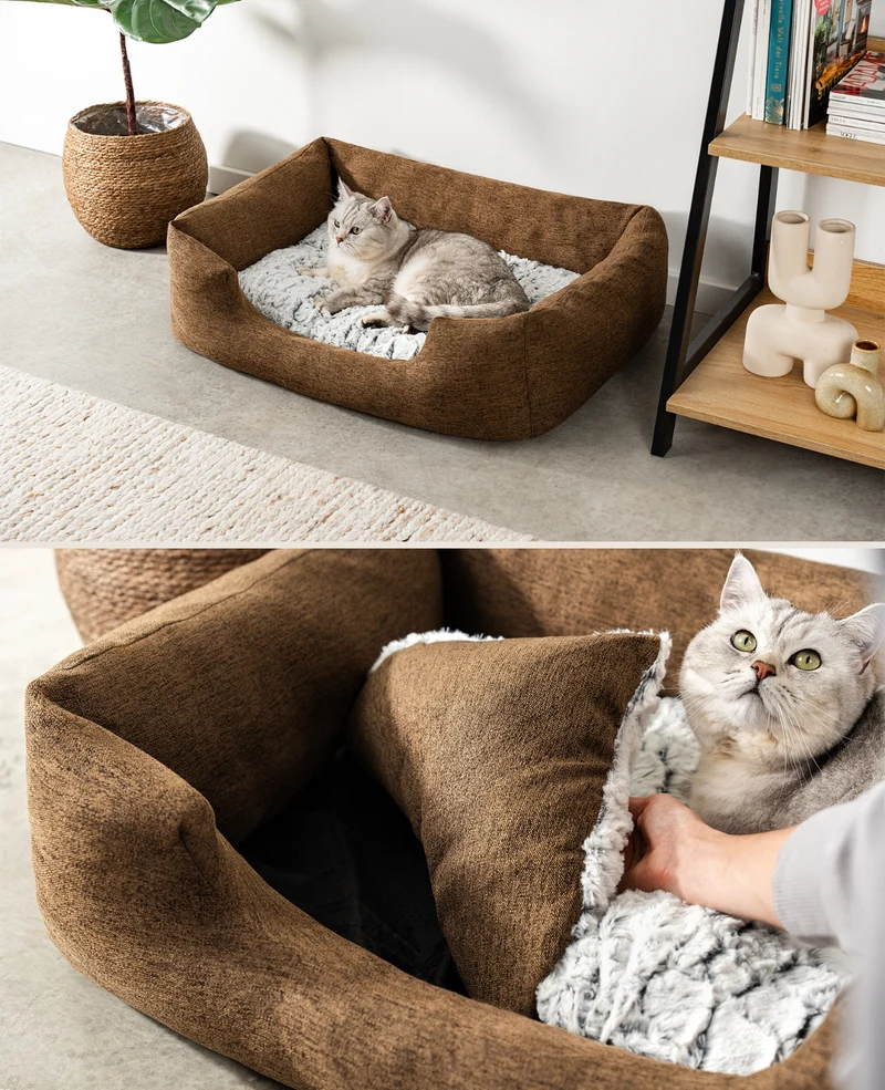 Katzenbett mit Wendekissen & meliertem Außenstoff