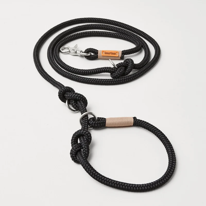 Tau-Retrieverleine Black Mamba BEIGE, 190 cm (integrierte Halsung)