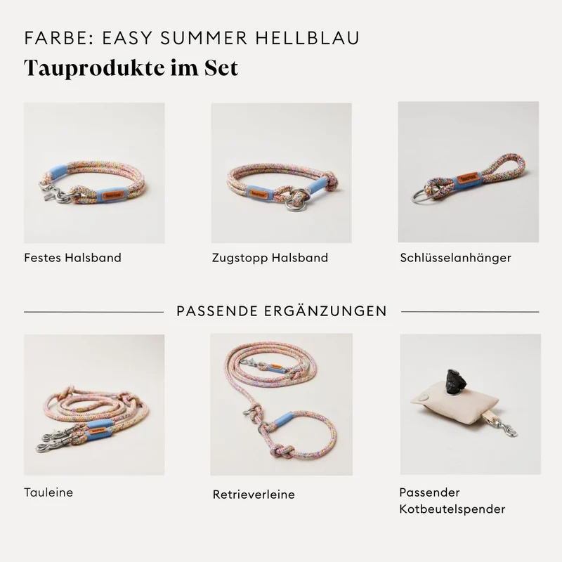 Tau-Retrieverleine Easy Summer HELLBLAU, 190 cm (integrierte Halsung)