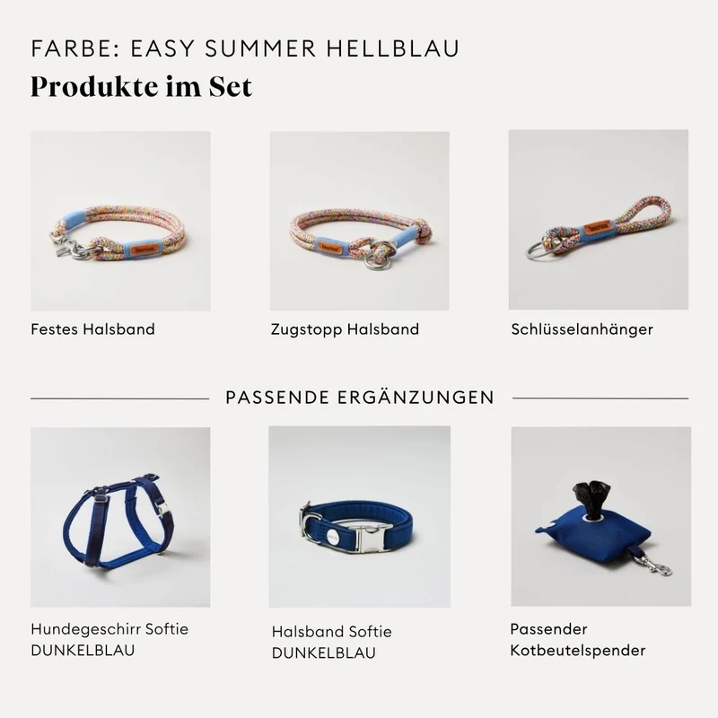 Tau-Retrieverleine Easy Summer HELLBLAU, 190 cm (integrierte Halsung)