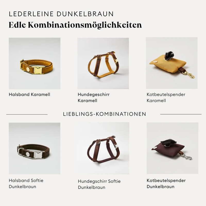 Lederleine PURE 190 cm, DUNKELBRAUN (Standard Leine)