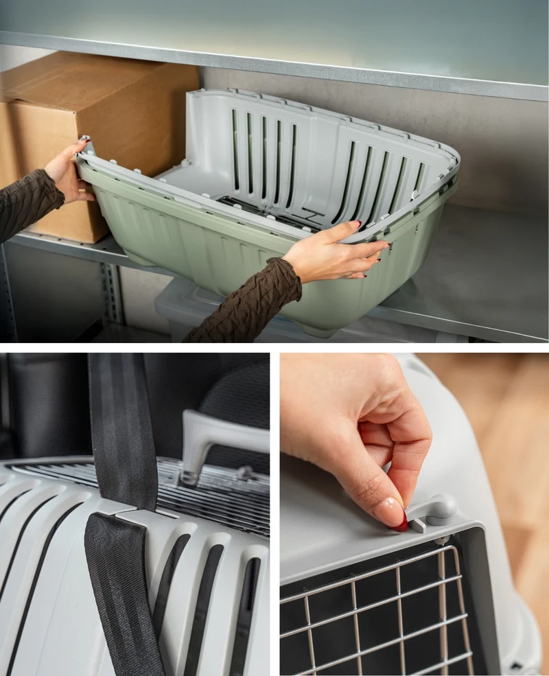 lionto Katzentransportbox aus Kunststoff mit Metalltür und -öffnung, 58,5x35,5x40 cm