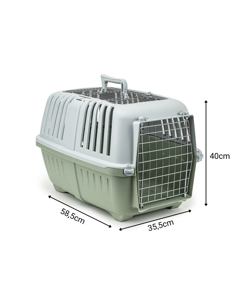lionto Katzentransportbox aus Kunststoff mit Metalltür und -öffnung, 58,5x35,5x40 cm