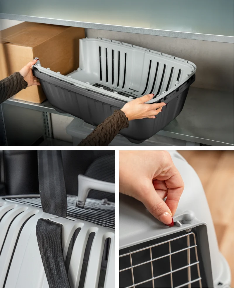 lionto Katzentransportbox aus Kunststoff mit Metalltür und -öffnung, 58,5x35,5x40 cm