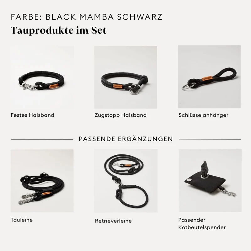 Tauleine Black Mamba SCHWARZ, 250 cm (Umhängeleine)