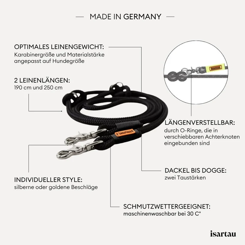 Tauleine Black Mamba SCHWARZ, 250 cm (Umhängeleine)