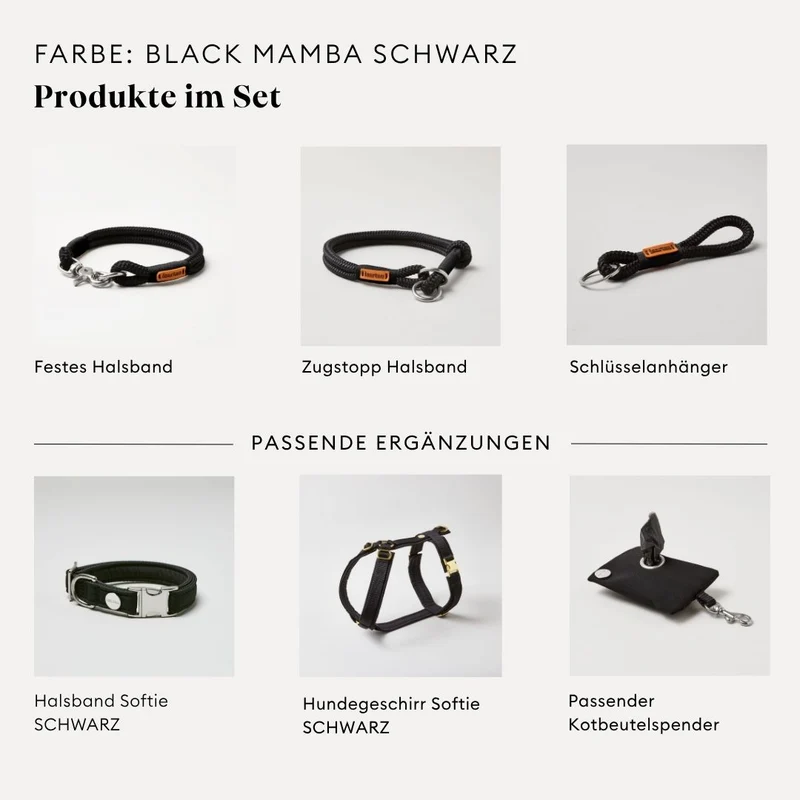 Tauleine Black Mamba SCHWARZ, 250 cm (Umhängeleine)