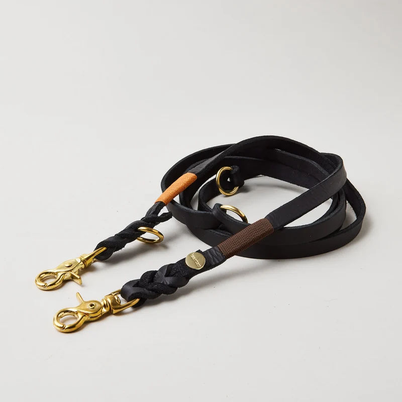 Lederleine SPORTY 190 cm, SCHWARZ (Standard Leine)