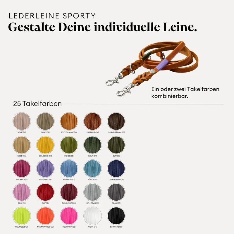 Lederleine SPORTY 190 cm, OLIV (Standard Leine)