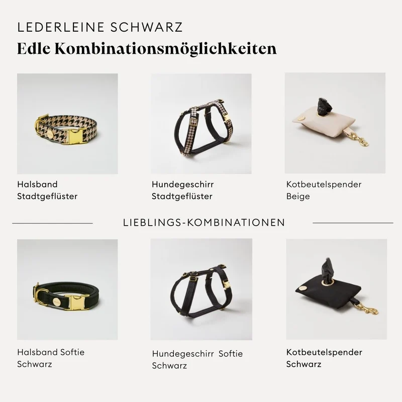 Lederleine PURE 190 cm, SCHWARZ (Standard Leine)
