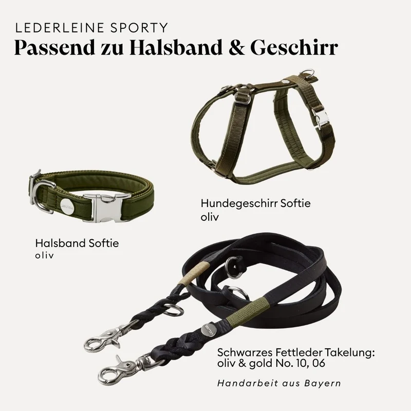 Lederleine SPORTY 190 cm, SCHWARZ (Standard Leine)