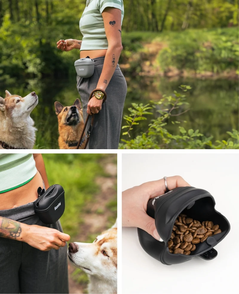 Hunde Futterbeutel aus Silikon mit Clip, 2er-Set