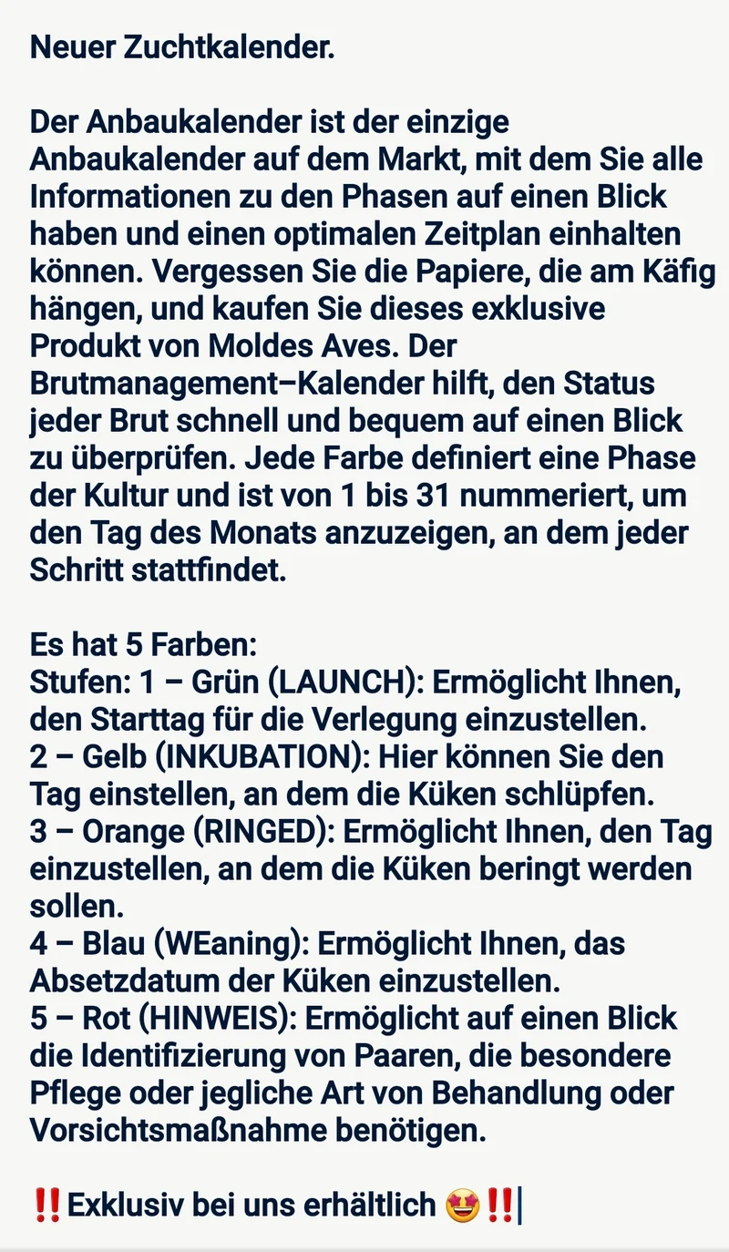 Der Zuchtkalender - Moldes Ave