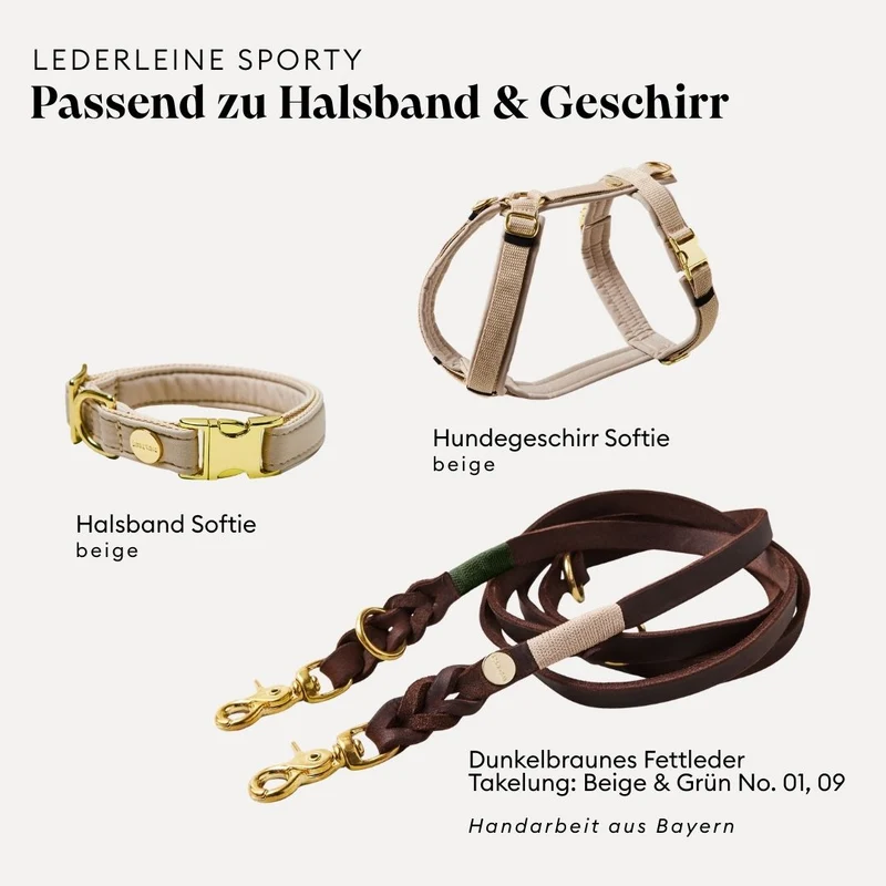 Lederleine SPORTY 250 cm, DUNKELBRAUN (Umhängeleine)