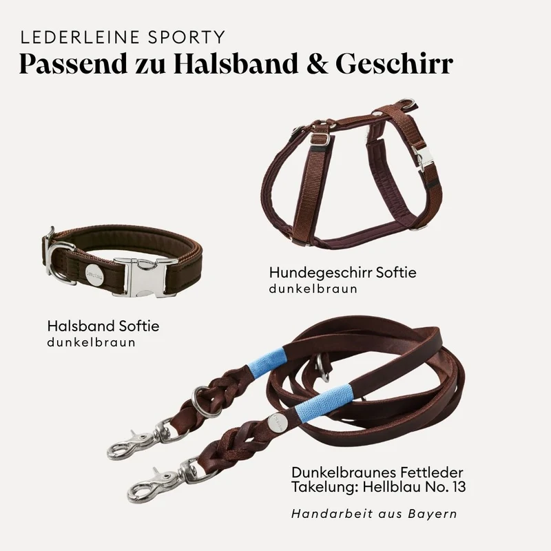 Lederleine SPORTY 250 cm, DUNKELBRAUN (Umhängeleine)