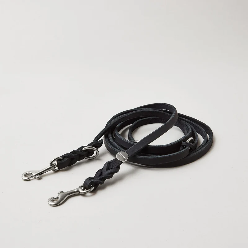 Lederleine PURE 190 cm, SCHWARZ (Standard Leine)