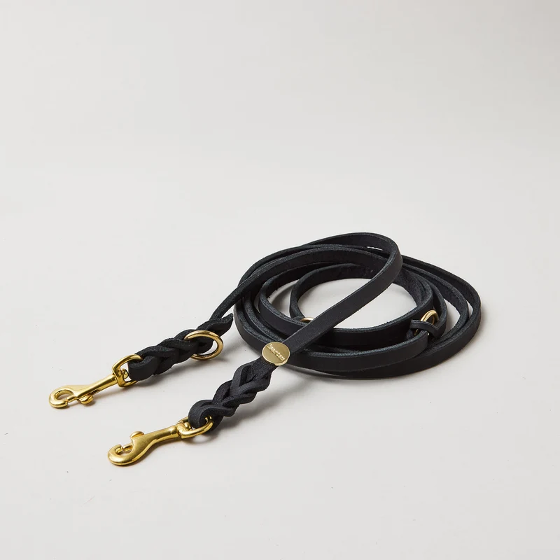 Lederleine PURE 190 cm, SCHWARZ (Standard Leine)