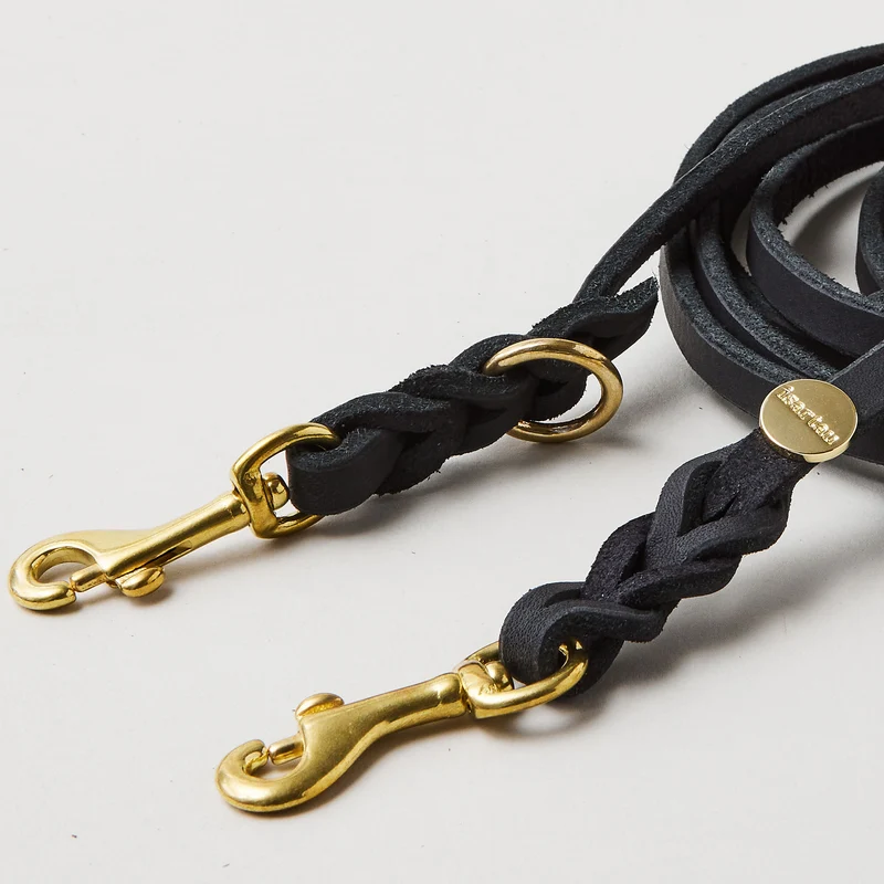 Lederleine PURE 190 cm, SCHWARZ (Standard Leine)
