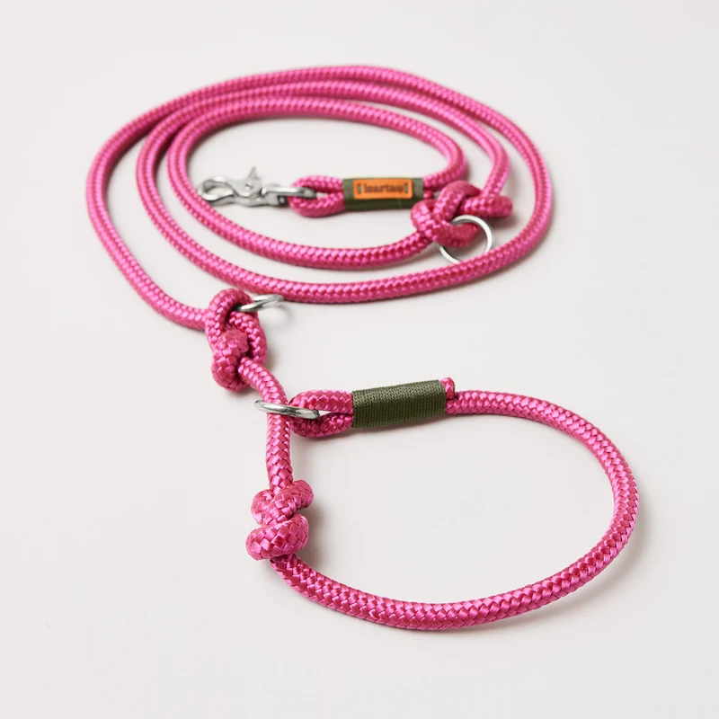 Tau-Retrieverleine Viva Magenta OLIV, 190 cm (integrierte Halsung)