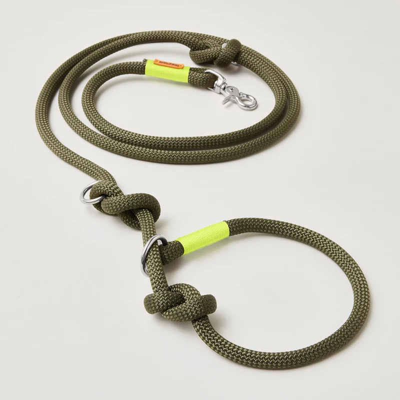 Tau-Retrieverleine Olive Grove NEONGELB, 190 cm (integrierte Halsung)