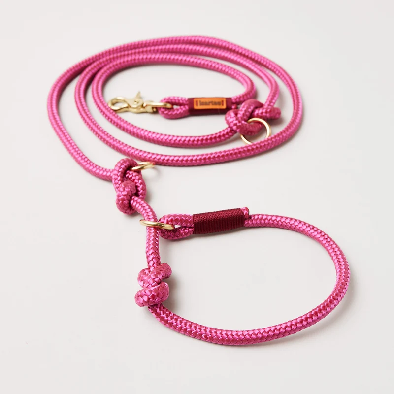 Tau-Retrieverleine Viva Magenta BURGUNDER, 190 cm (integrierte Halsung)