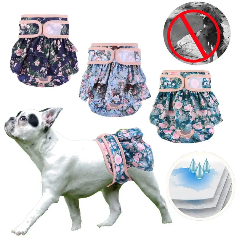 Thicken Dog Diapers Female Adjustable Reusable Washable Diapers Dog For Small Middle Flower pattern Dog clothes Pet supplies