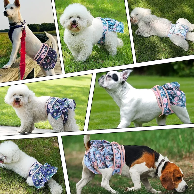 Thicken Dog Diapers Female Adjustable Reusable Washable Diapers Dog For Small Middle Flower pattern Dog clothes Pet supplies