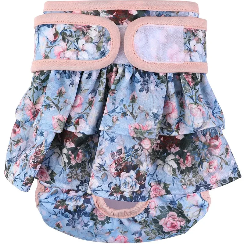 Thicken Dog Diapers Female Adjustable Reusable Washable Diapers Dog For Small Middle Flower pattern Dog clothes Pet supplies