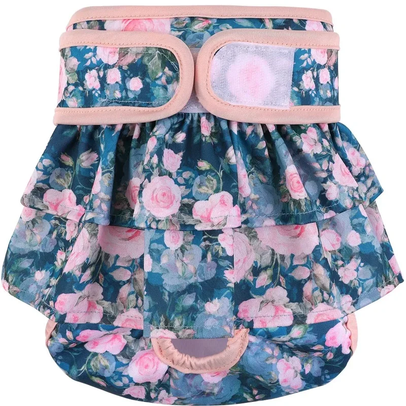 Thicken Dog Diapers Female Adjustable Reusable Washable Diapers Dog For Small Middle Flower pattern Dog clothes Pet supplies