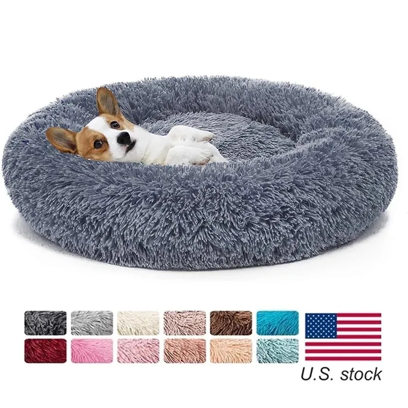 Long Plush Pet Dog Bed Super Soft Round Dog Kennel Winter Warm Dogs Cat Bed Comfortable Cushion for Small Medium Large dog