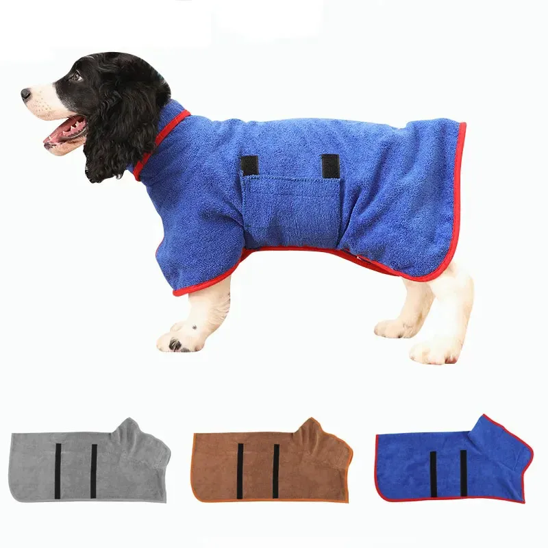 Dog Bathrobe Pet Drying Coat Clothes Microfiber Absorbent Beach Towel for Large Medium Small Dogs Cats Fast Dry Dog Accessories
