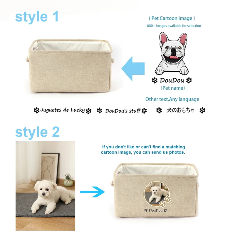 TEST Personalized Dog Toy Basket Free Print Dog Cat Image Name Pet Storage Box for Toy Clothes Organizer Pet Dog Accessories supplies-Ship USPS