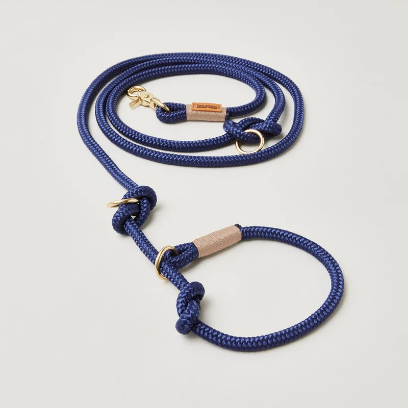 Tau-Retrieverleine Indigo Sea BEIGE, 190 cm (integrierte Halsung)