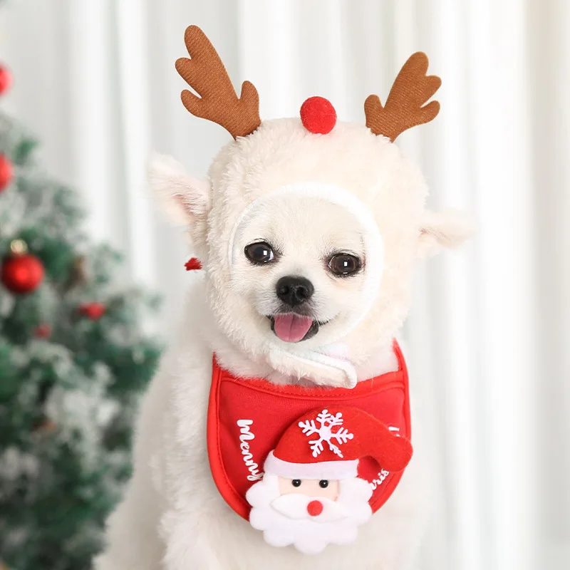 Christmas Pet Hat Cute Cat Dog Saliva Towel Cosplay Costume Dogs Clothes Pets Santa Bibs New Year Party Accessories
