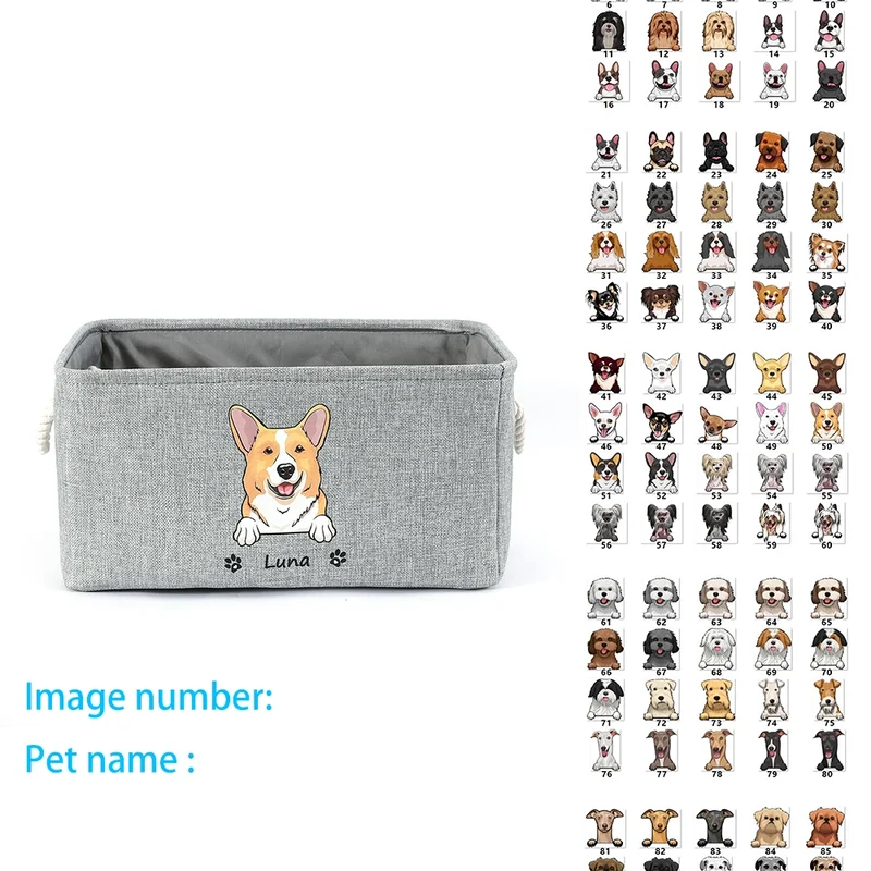 Personalized Dog Toy Basket Free Print Dog Cat Image Name Pet Storage Box for Toy Clothes Organizer Pet Dog Accessories supplies