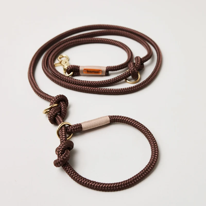 Tau-Retrieverleine Classy Chestnut BEIGE, 190 cm (integrierte Halsung)