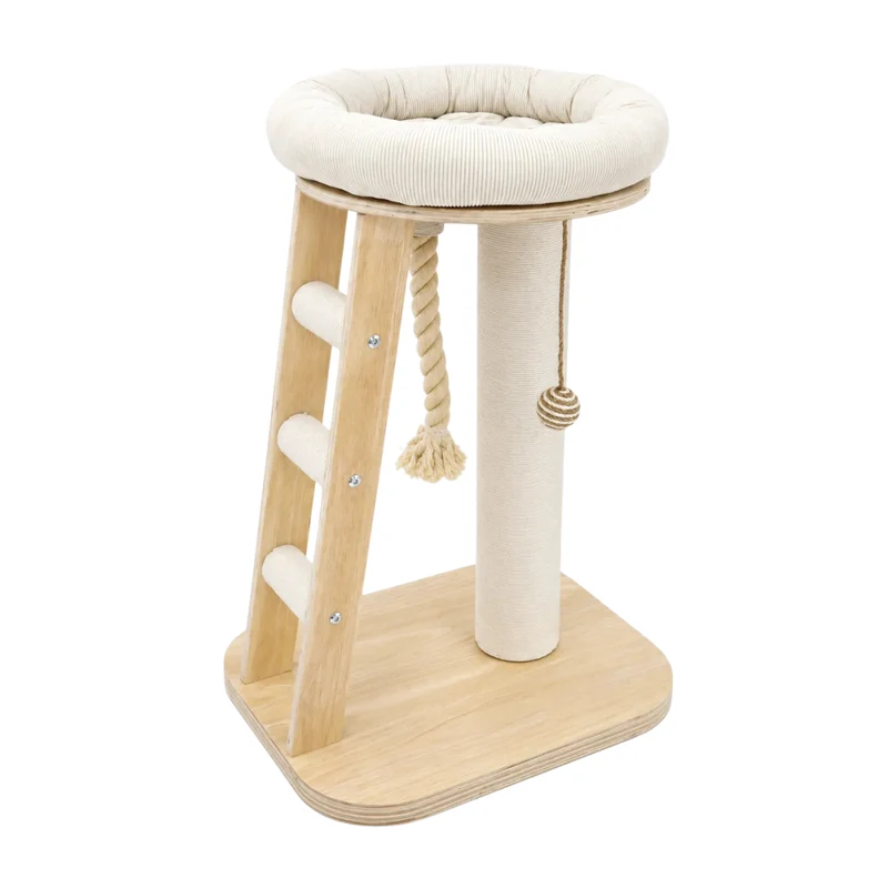 Kunert kleiner Kratzbaum beige mit Plattform, Spielzeug und Leiter - 72x39,5x48 cm