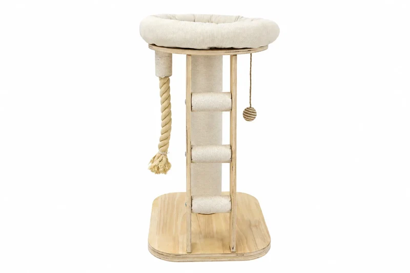 Kunert kleiner Kratzbaum beige mit Plattform, Spielzeug und Leiter - 72x39,5x48 cm