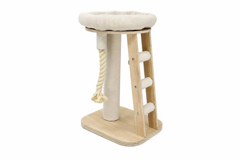 Kunert kleiner Kratzbaum beige mit Plattform, Spielzeug und Leiter - 72x39,5x48 cm