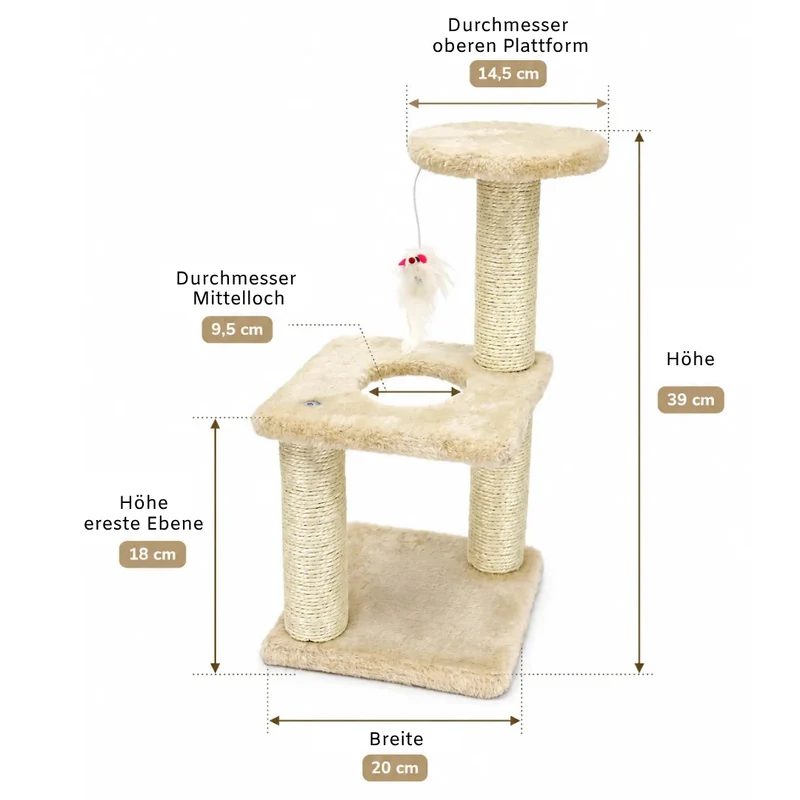 Kunert Kratzbaum beige klassisch für Katzen - 39x20x20 cm