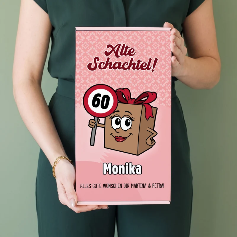 Bio Wein Geschenk Set zum Geburtstag personalisiert für alte Schachteln mit Weinglas & Geschenkbox