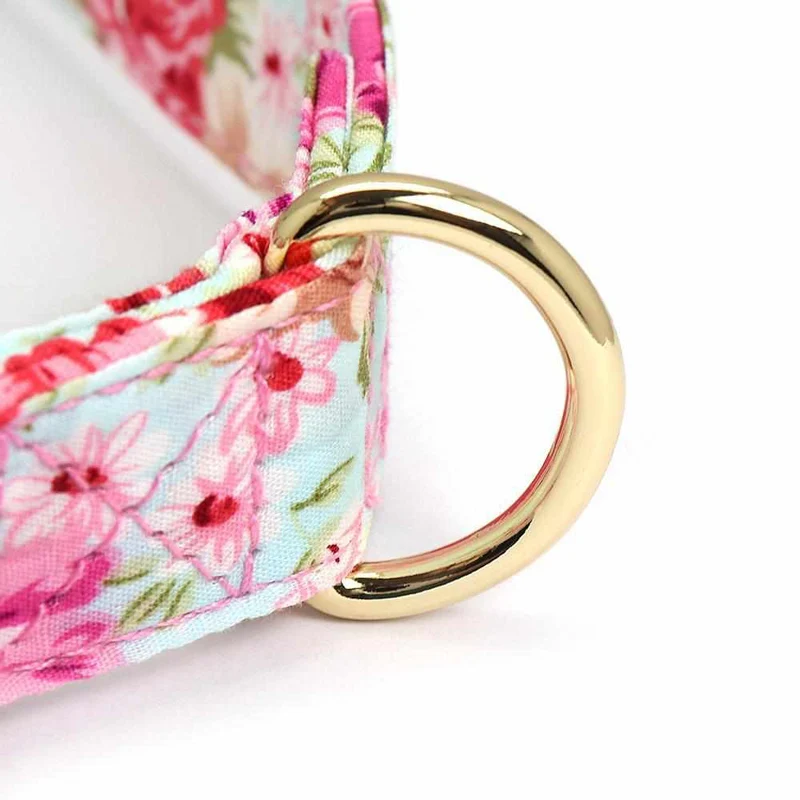 Hundehalsband mit Blumenmuster und gratis Gravur - optional als Set
