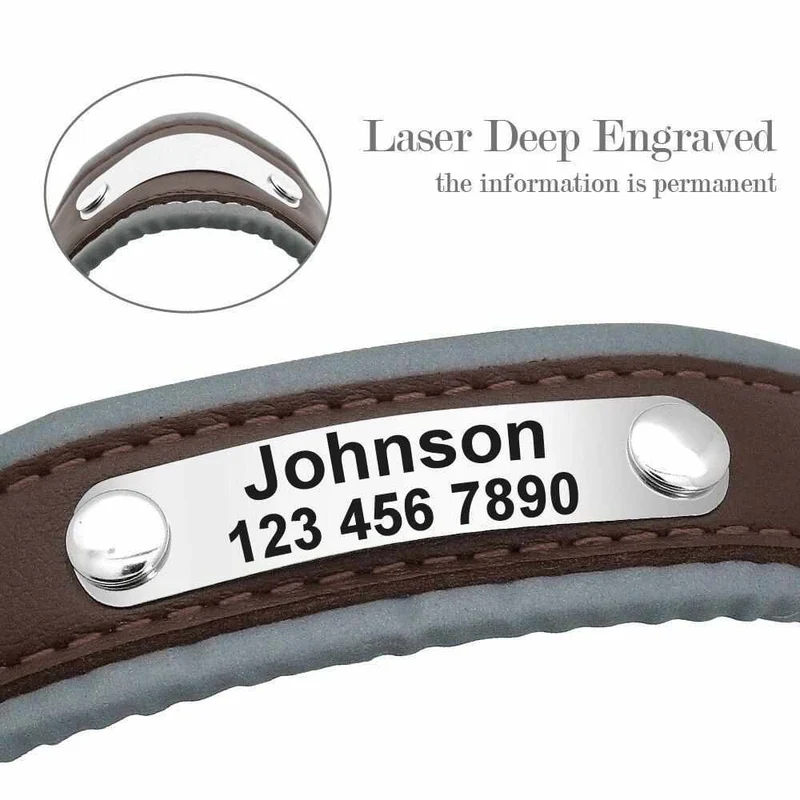Extra breites personalisiertes Hundehalsband mit Namen und reflektierendem Rand