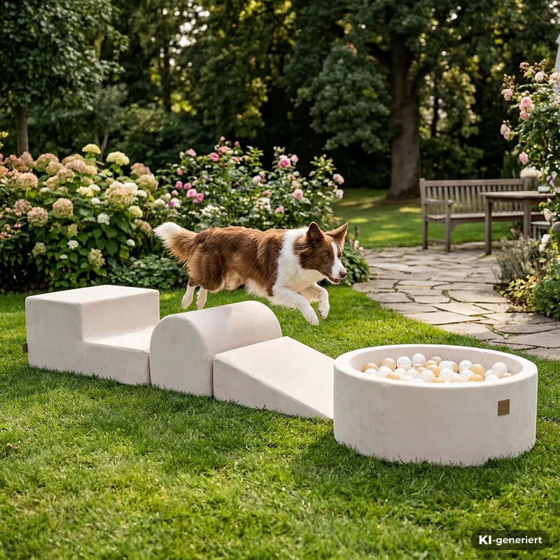 Outdoor Hunde-Trainingsparcours mit Bällebad, 200 Bälle - eigene Farbauswahl