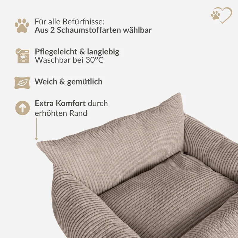 Samtpfote orthopädisches Hundebett als Sofa Cord