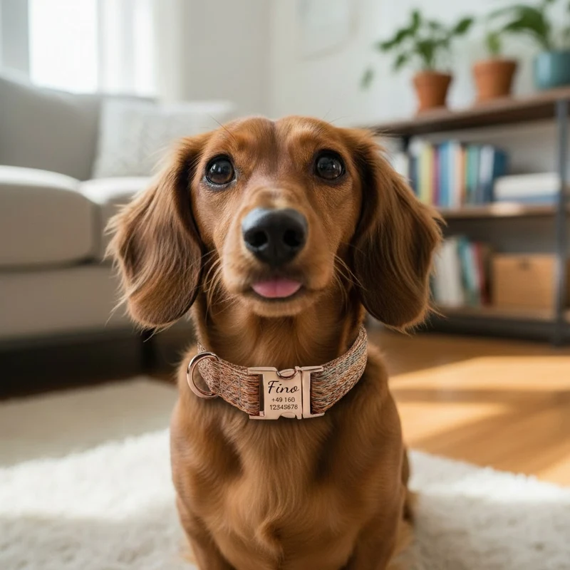 Fino – Personalisiertes Nylon-Hundehalsband mit Gravur | Name & Telefonnummer | Robust, bequem & individuell